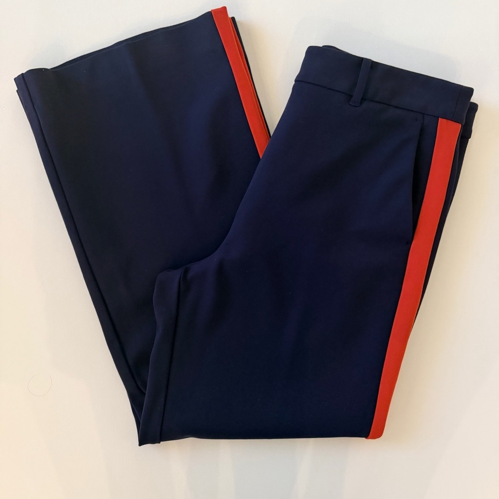 Boden Exeter Wide Leg Trouser Pants Navy with Red Racing Stripe 12P Petite EUC - Picture 8 of 10